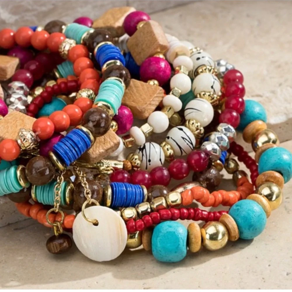Multi Bead 10 Set Bracelet Boho Style - Picture 4 of 5